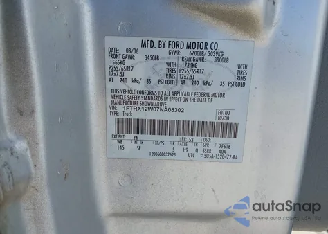 2007 Ford F-150 Stx/Xl/Xlt from USA, damaged, VIN 1FTRX12W07NA08302